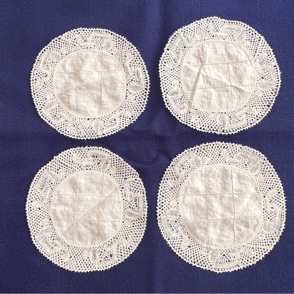 Four Antique Belgian Handmade Bobbin Lace Rounds